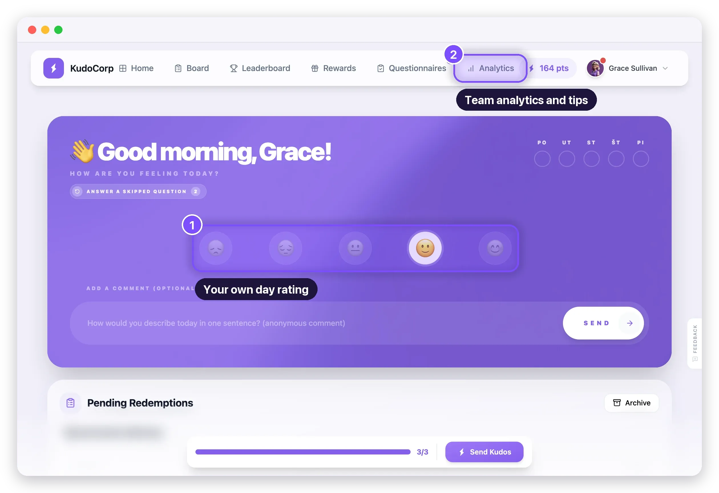 The manager dashboard with a KAIA tip