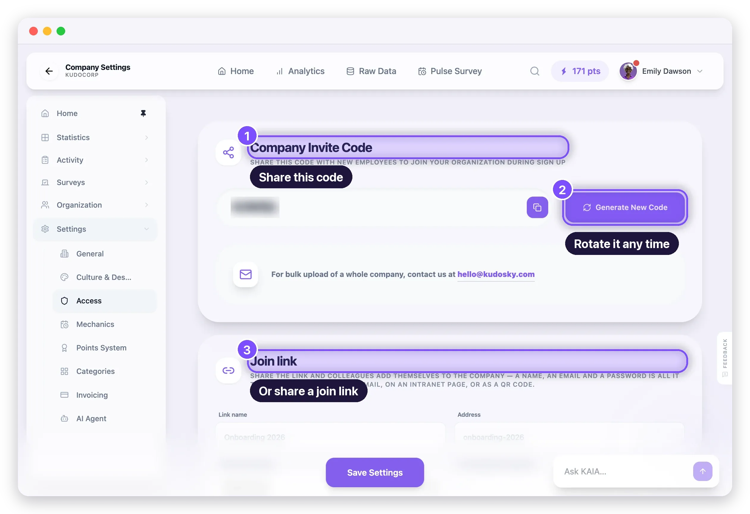 Inviting people in Settings → Access