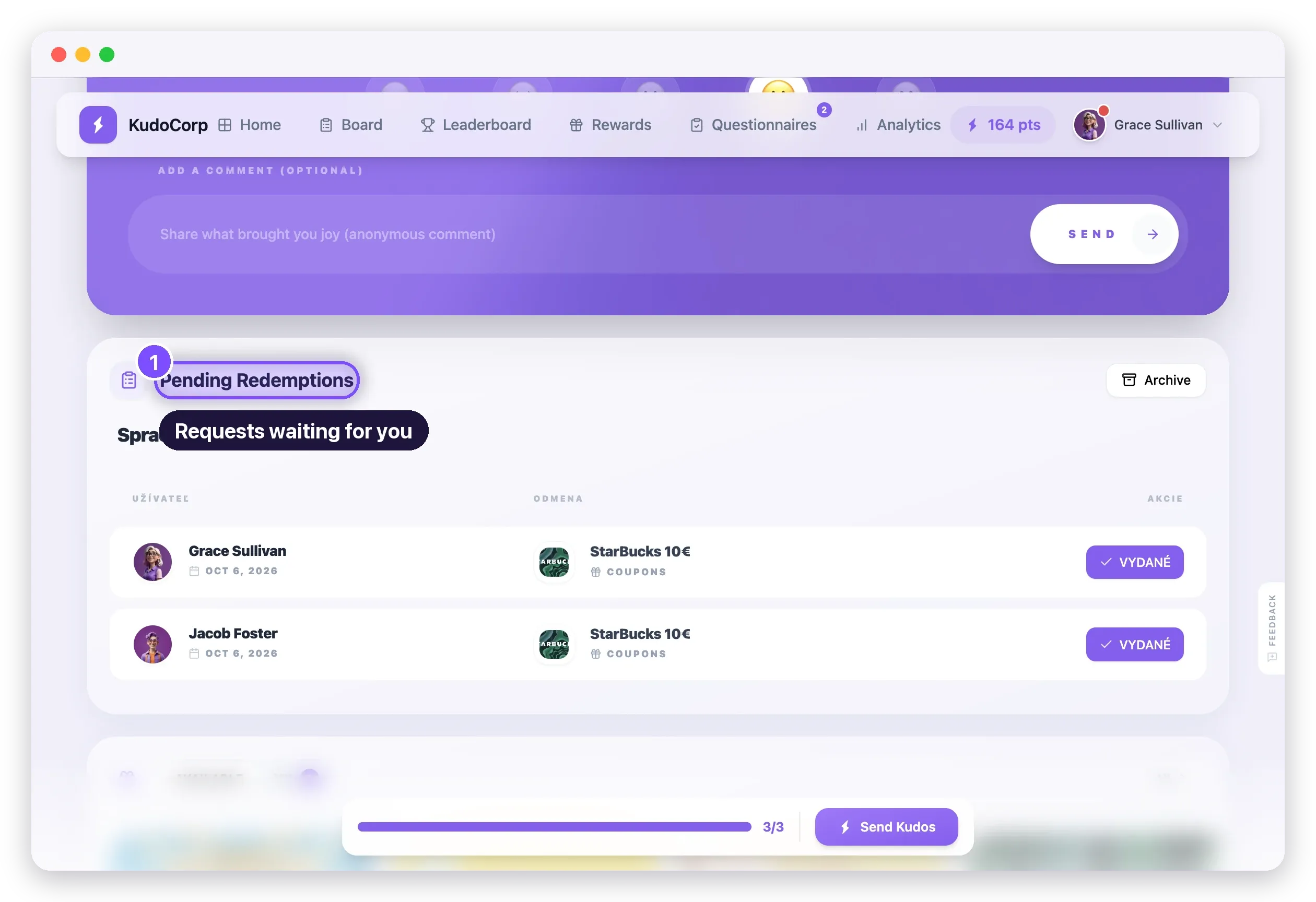 Pending reward redemptions