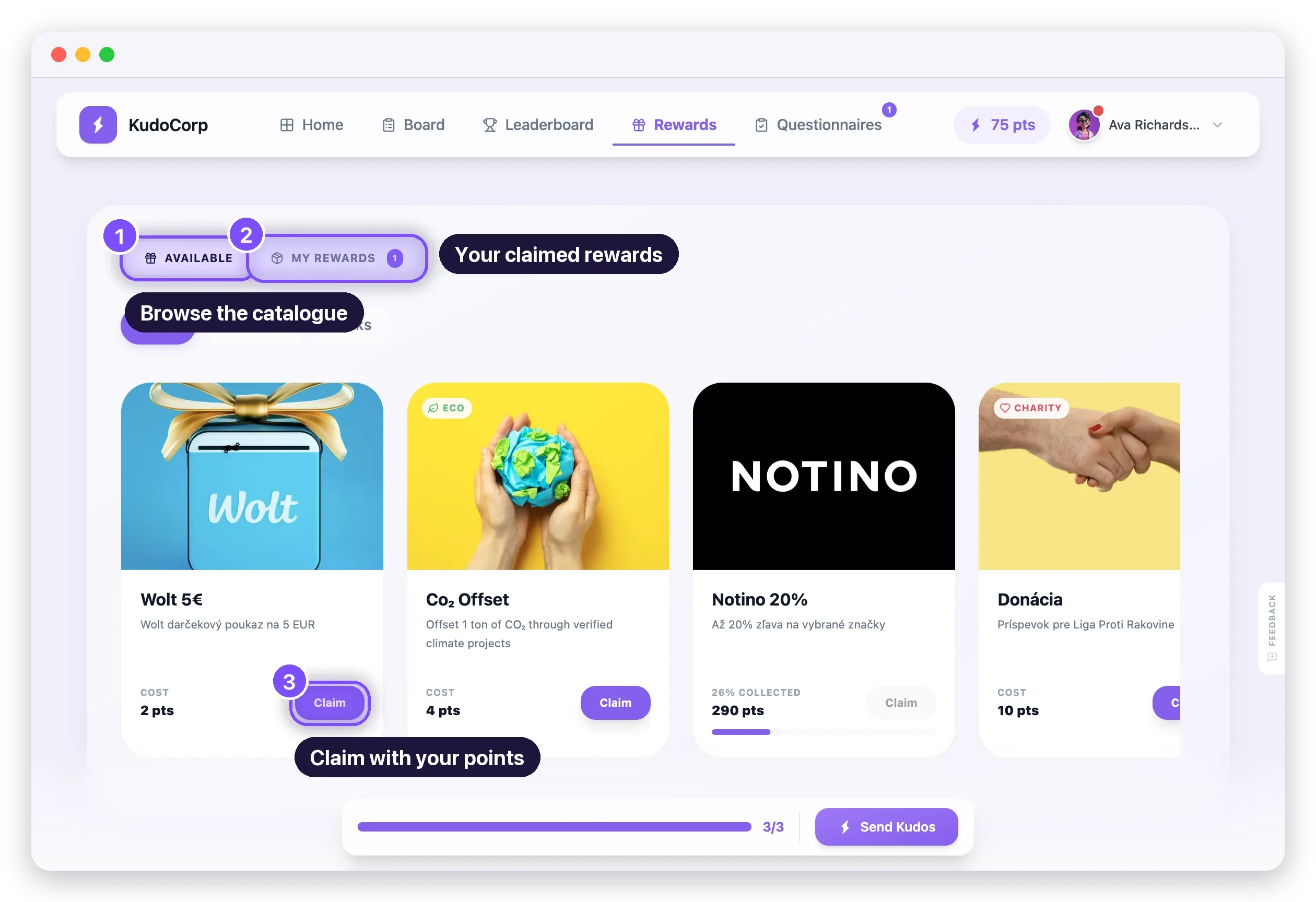 The reward catalogue