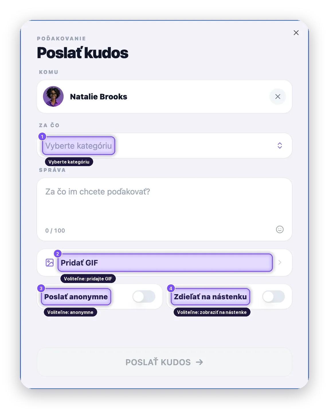Formulár na poslanie kudos